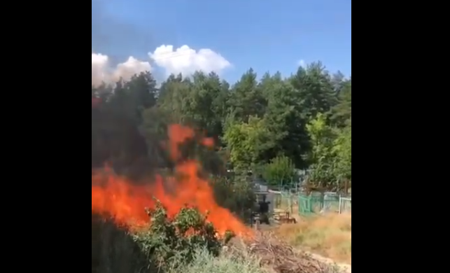 Пожар на кладбище в Безлюдовке